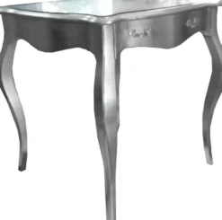 Casa Padrino Barock Esstisch Silber mit Schublade 80 x 80 cm - Esszimmer Tisch Möbel