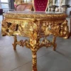 Casa Padrino Barock Esstisch Gold / Grau-Braun - Runder Massivholz Esszimmertisch mit Marmorplatte - Esszimmer Möbel im Barockstil - Barock Möbel - Edel & Prunkvoll