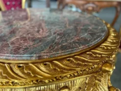 Casa Padrino Barock Esstisch Gold / Grau-Braun - Runder Massivholz Esszimmertisch mit Marmorplatte - Esszimmer Möbel im Barockstil - Barock Möbel - Edel & Prunkvoll