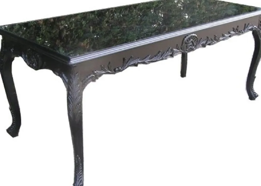 Casa Padrino Barock Esstisch mit Glasplatte Schwarz - Handgefertigter Esszimmer Tisch im Barockstil - Esszimmer Möbel im Barockstil - Barock Möbel - Barock Einrichtung