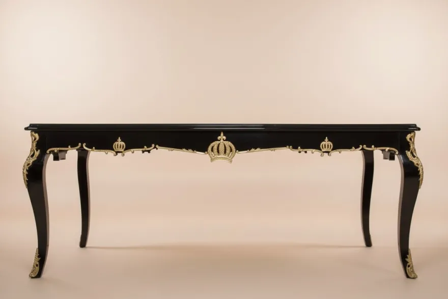 Casa Padrino Barock Esstisch Pompöös von Harald Glööckler, Schwarz / Gold, 200 x 90 x 80 cm