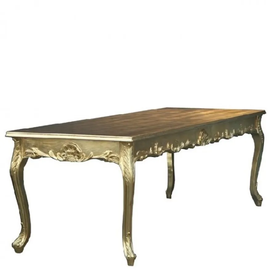 Casa Padrino Barock Esstisch Gold 180 x 88 x 84 cm - Massivholz Esszimmertisch im Antik Stil