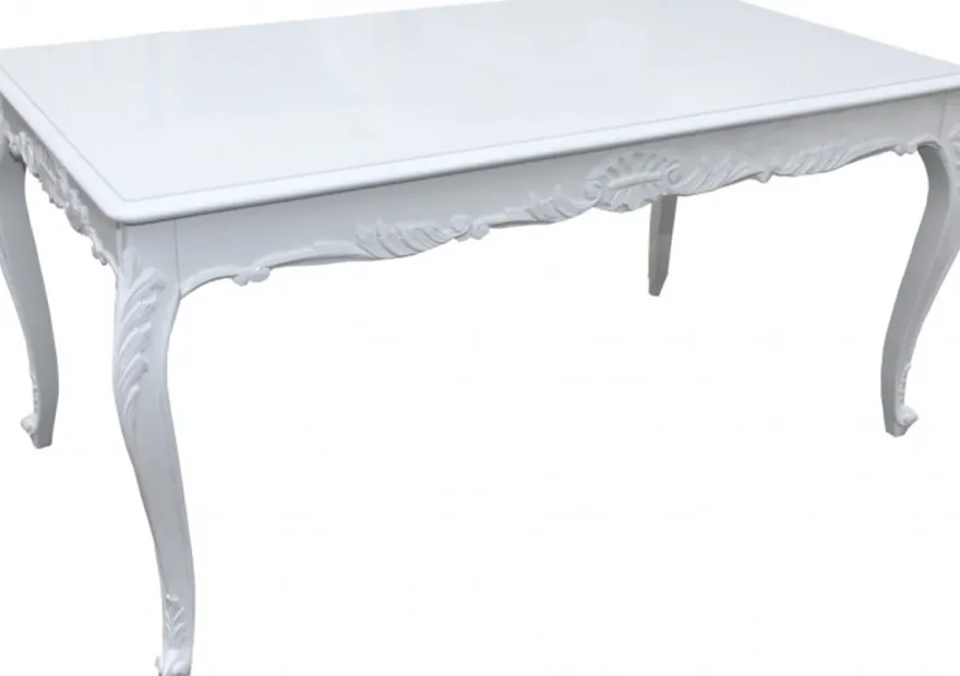 Casa Padrino Barock Esstisch im Antikstil Weiss glänzend, 140 x 90 x 84 cm