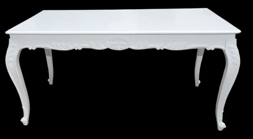 Casa Padrino Barock Esstisch im Antikstil Weiss glänzend, 140 x 90 x 84 cm