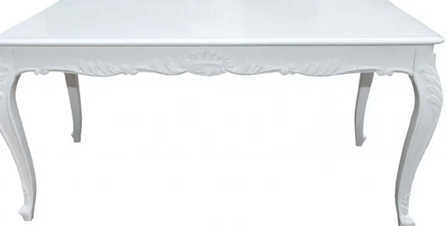 Casa Padrino Barock Esstisch im Antikstil Weiss glänzend, 140 x 90 x 84 cm