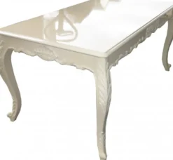 Casa Padrino Barock Esstisch Creme Hochglanz 160 x 100 cm - Esszimmer Tisch - Barock Möbel