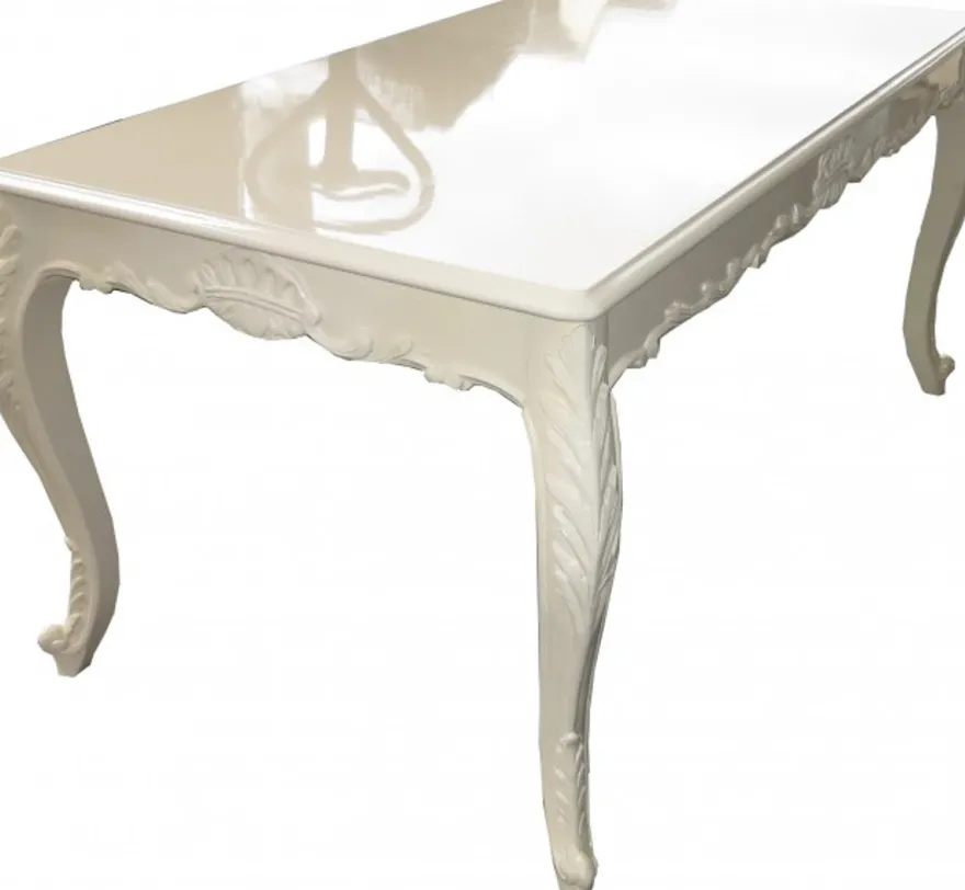 Casa Padrino Barock Esstisch Creme Hochglanz 160 x 100 cm - Esszimmer Tisch - Barock Möbel