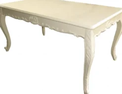 Casa Padrino Barock Esstisch Creme Hochglanz 160 x 100 cm - Esszimmer Tisch - Barock Möbel