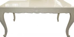 Casa Padrino Barock Esstisch Creme Hochglanz 160 x 100 cm - Esszimmer Tisch - Barock Möbel