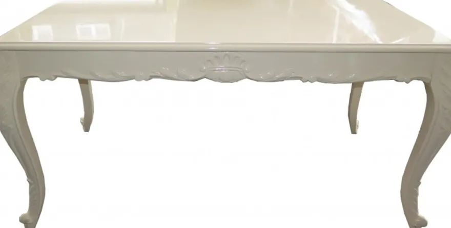 Casa Padrino Barock Esstisch Creme Hochglanz 160 x 100 cm - Esszimmer Tisch - Barock Möbel