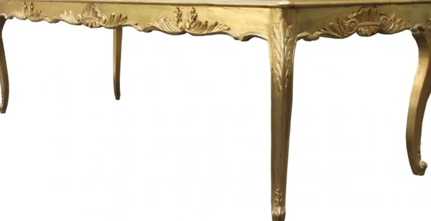Casa Padrino Barock Esstisch Gold 250 x 100 x 84 cm - Massivholz Luxus Esszimmertisch
