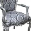 Casa Padrino Barock Esszimmer mit Armlehnen Silber-Schwarz Muster / Silber - Antik Stil Möbel