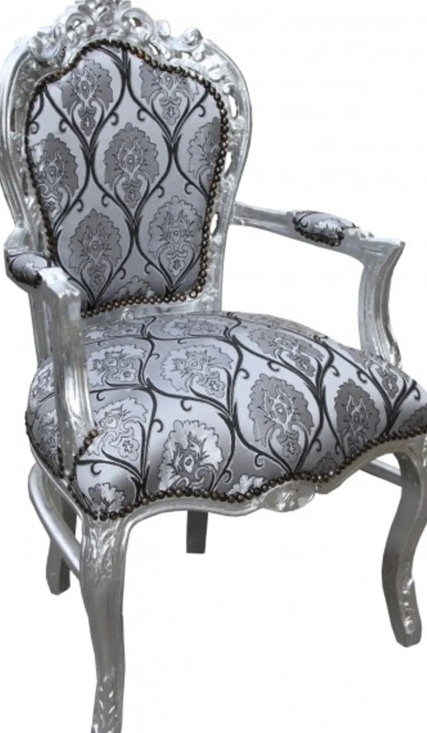 Casa Padrino Barock Esszimmer mit Armlehnen Silber-Schwarz Muster / Silber - Antik Stil Möbel