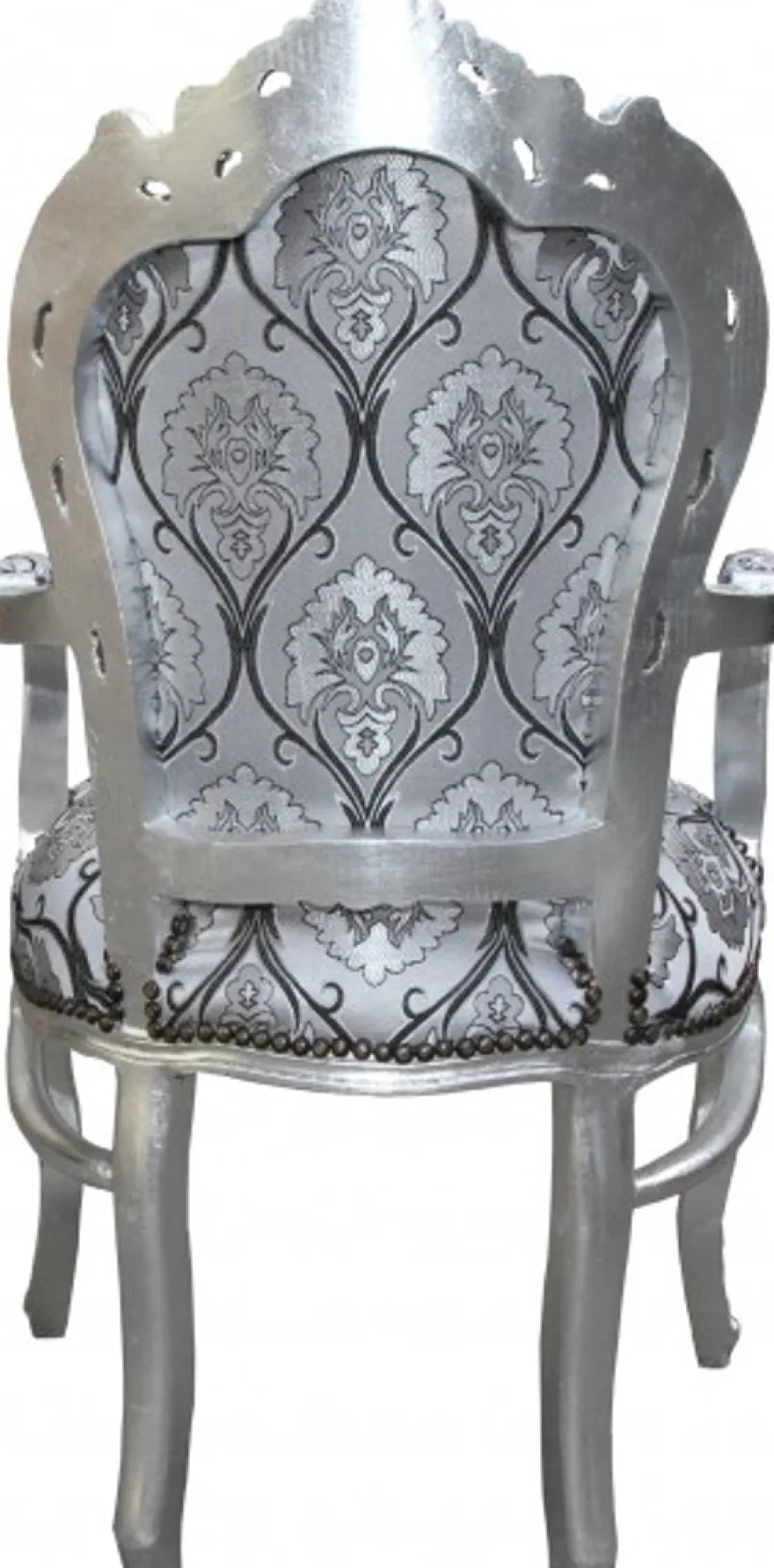Casa Padrino Barock Esszimmer mit Armlehnen Silber-Schwarz Muster / Silber - Antik Stil Möbel