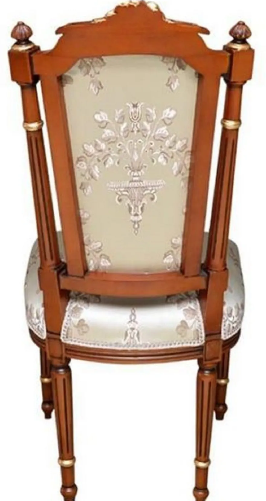 Casa Padrino Barock Esszimmerstuhl Cremefarben / Braun / Gold - Handgefertigter Antik Stil Stuhl - Esszimmer Möbel im Barockstil