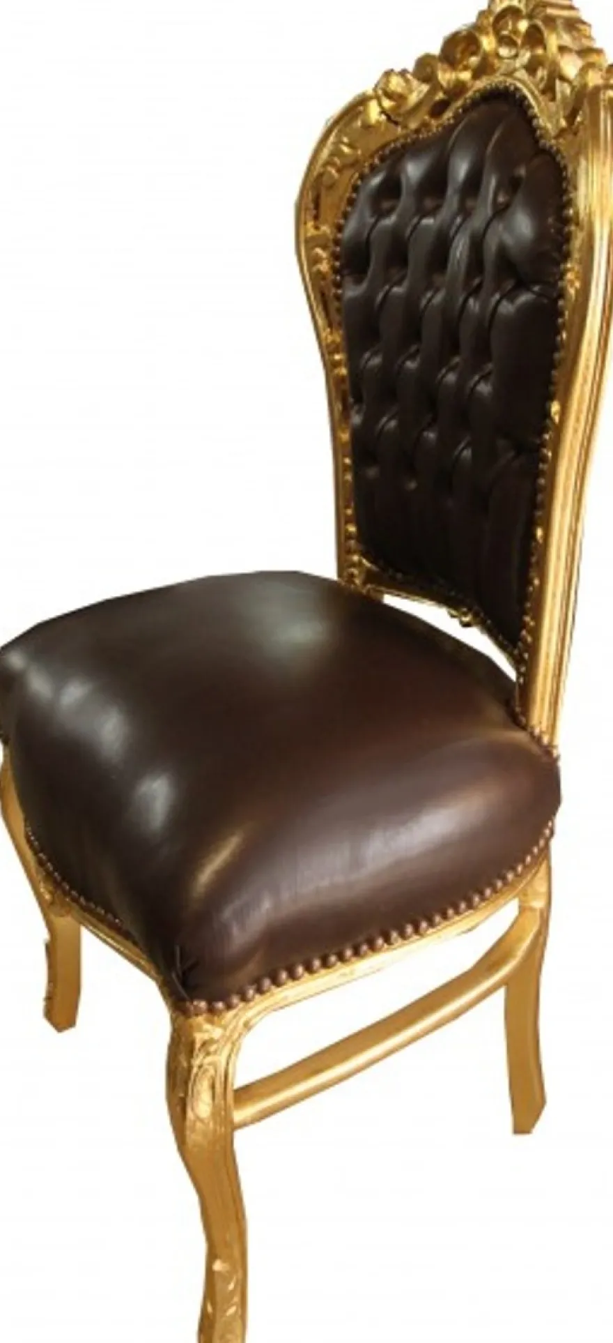 Casa Padrino Barock Esszimmer Stuhl Braun Glatt Lederoptik / Gold - Möbel