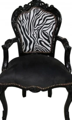 Casa Padrino Barock Esszimmer Stuhl Schwarz / Zebra / Schwarz mit Armlehnen - Möbel Antik Stil