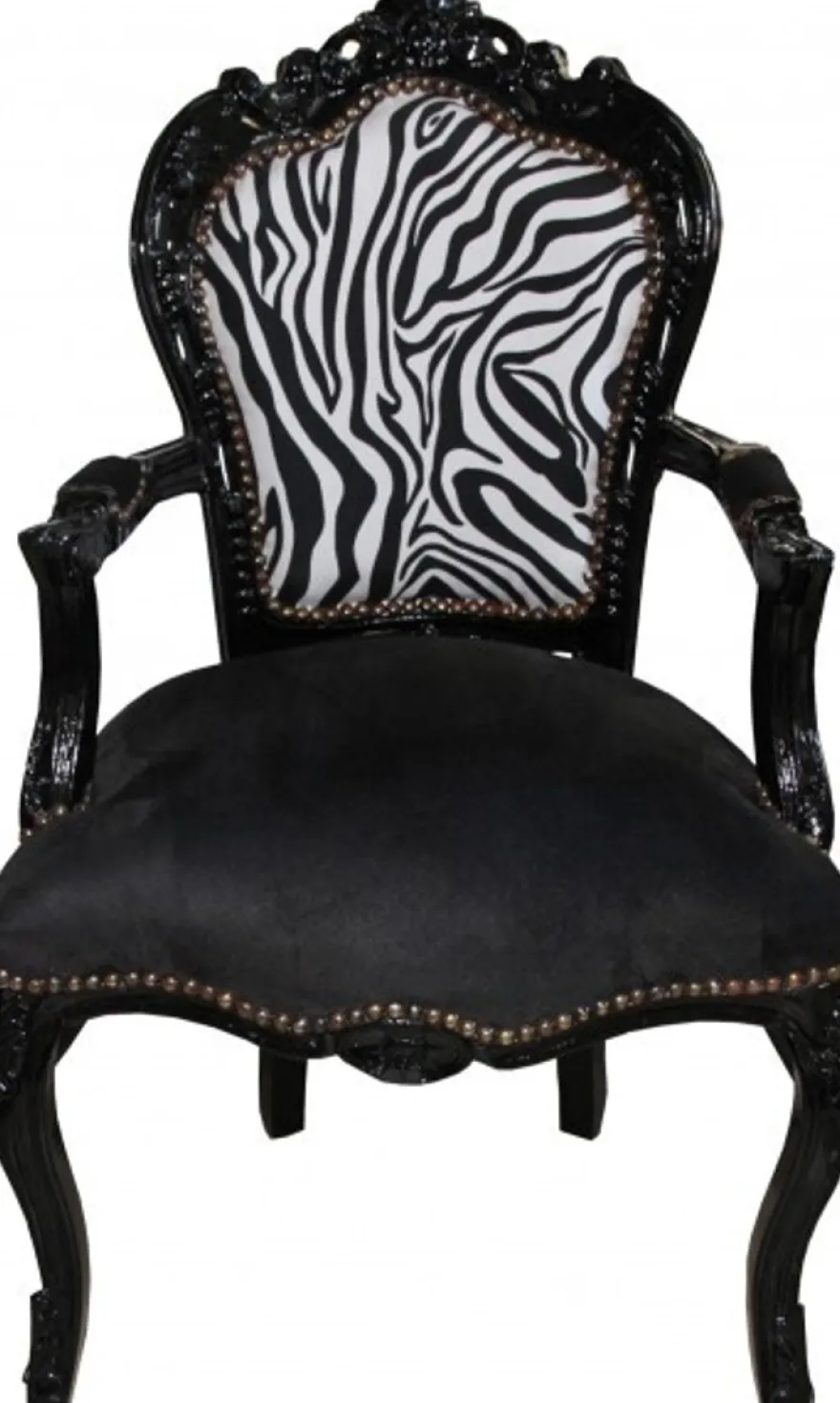 Casa Padrino Barock Esszimmer Stuhl Schwarz / Zebra / Schwarz mit Armlehnen - Möbel Antik Stil