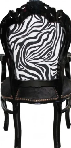 Casa Padrino Barock Esszimmer Stuhl Schwarz / Zebra / Schwarz mit Armlehnen - Möbel Antik Stil