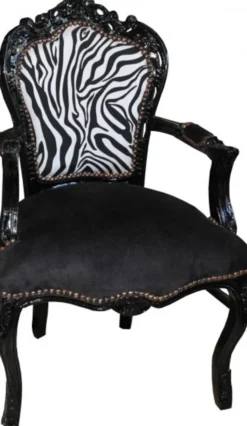 Casa Padrino Barock Esszimmer Stuhl Schwarz / Zebra / Schwarz mit Armlehnen - Möbel Antik Stil