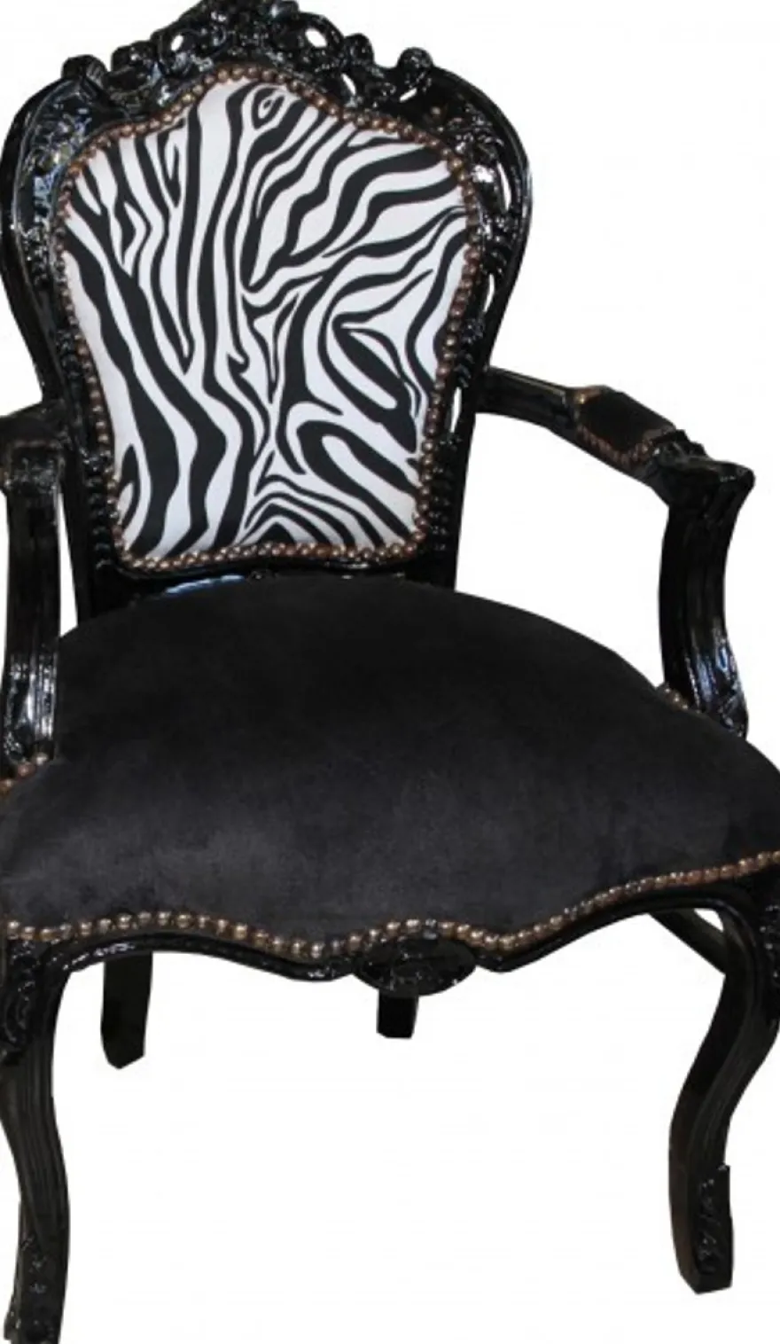 Casa Padrino Barock Esszimmer Stuhl Schwarz / Zebra / Schwarz mit Armlehnen - Möbel Antik Stil