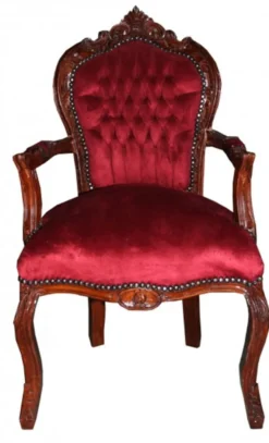 Casa Padrino Barock Esszimmer Stuhl mit Armlehnen Bordeaux / Braun