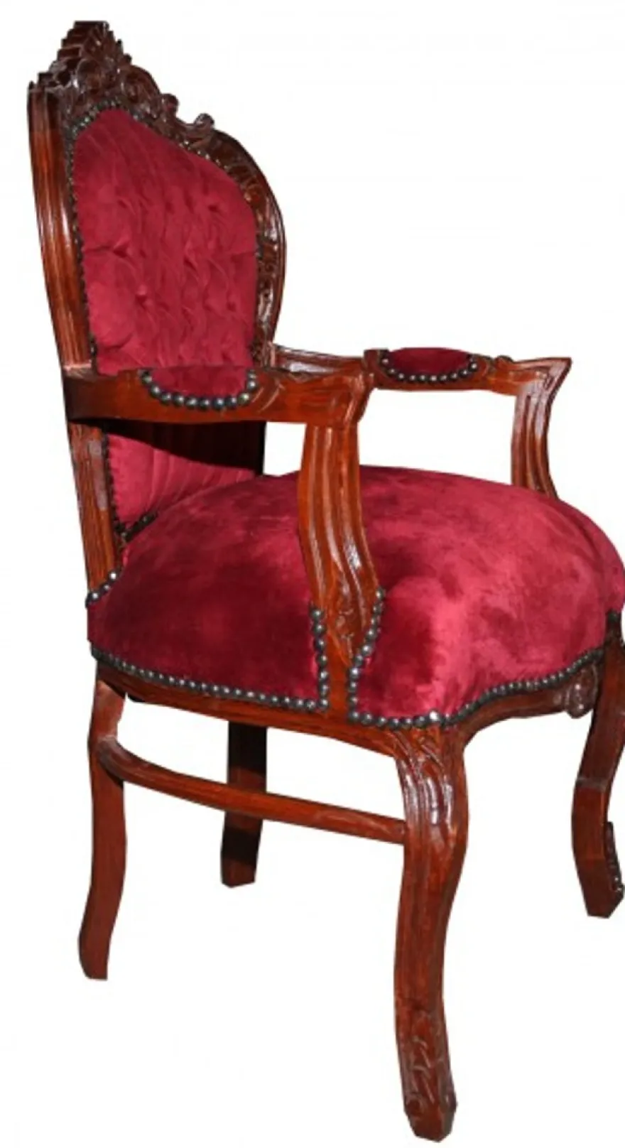 Casa Padrino Barock Esszimmer Stuhl mit Armlehnen Bordeaux / Braun