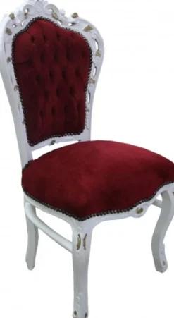 Casa Padrino Barock Esszimmer Stuhl Bordeaux/Weiss/Gold - Antik Möbel - Limited Edition