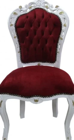 Casa Padrino Barock Esszimmer Stuhl Bordeaux/Weiss/Gold - Antik Möbel - Limited Edition