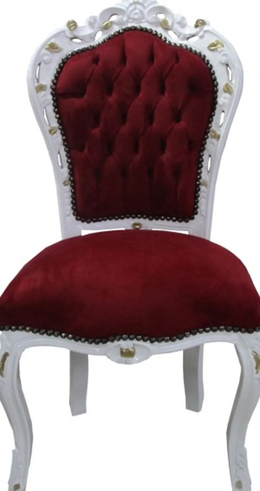 Casa Padrino Barock Esszimmer Stuhl Bordeaux/Weiss/Gold - Antik Möbel - Limited Edition