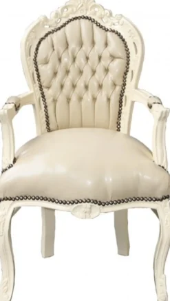 Casa Padrino Barock Esszimmerstuhl mit Armlehnen Creme / Creme