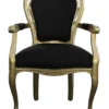 Casa Padrino Barock Esszimmer Stuhl mit Armlehne Schwarz / Gold - Designer Stuhl - Luxus Qualität