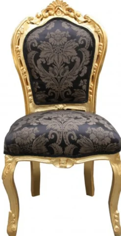 Casa Padrino Barock Esszimmer Stuhl Schwarz Muster / Gold - Antik Möbel