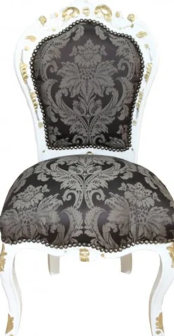Casa Padrino Barock Esszimmer Stuhl Schwarz Muster / Weiß / Gold - Möbel Antikstil
