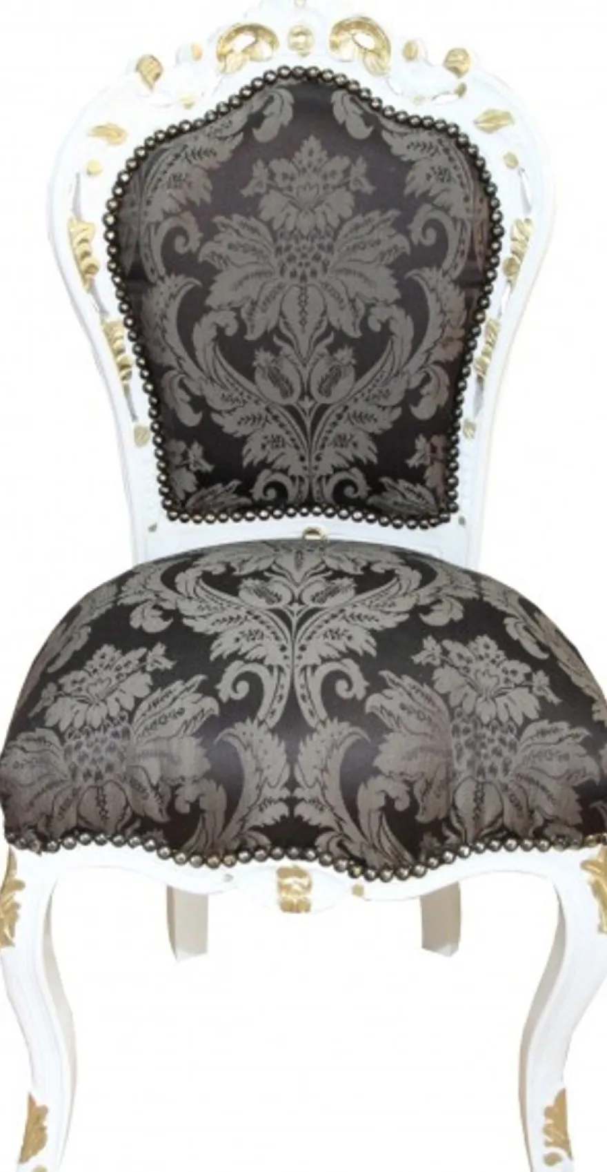 Casa Padrino Barock Esszimmer Stuhl Schwarz Muster / Weiß / Gold - Möbel Antikstil