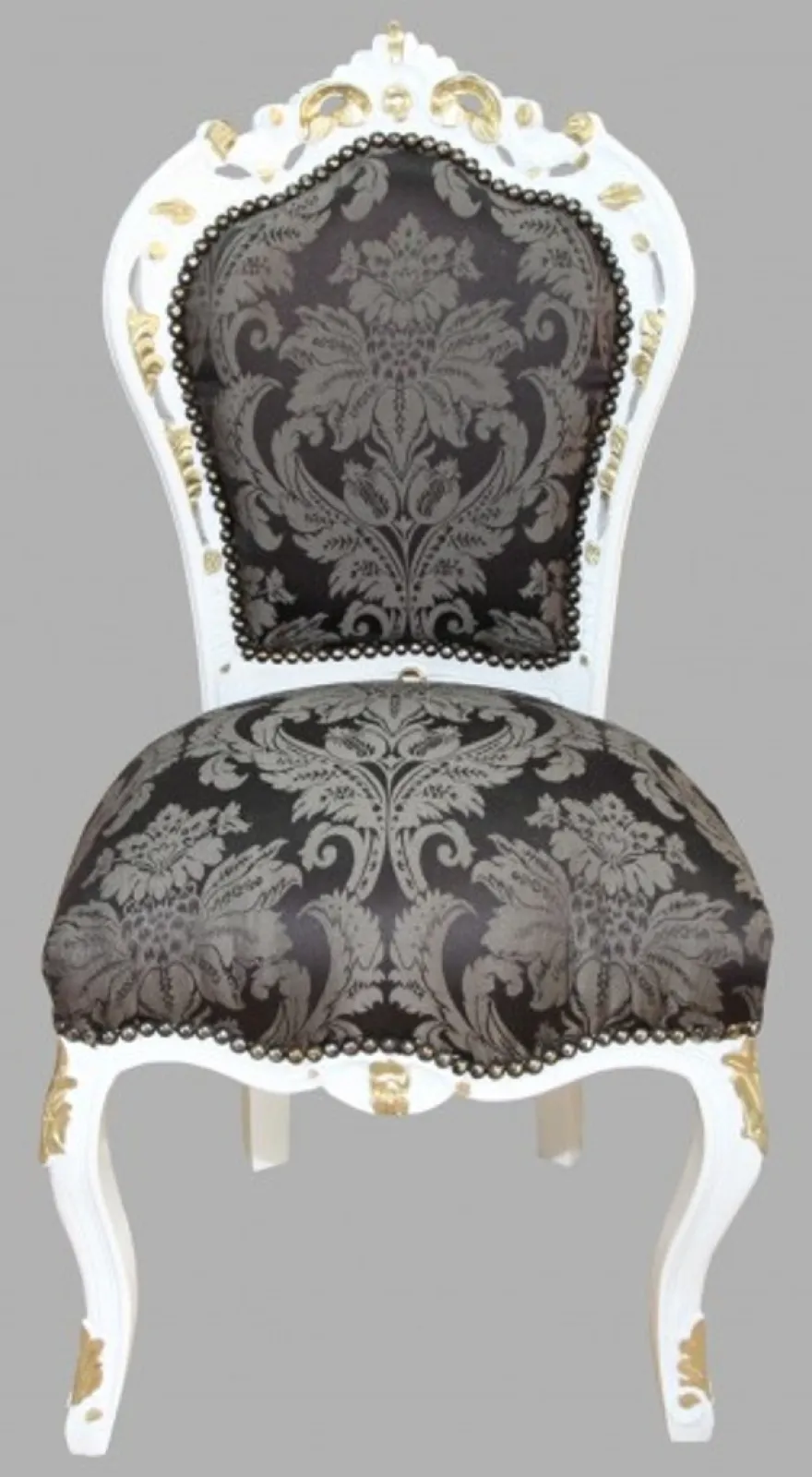 Casa Padrino Barock Esszimmer Stuhl Schwarz Muster / Weiß / Gold - Möbel Antikstil