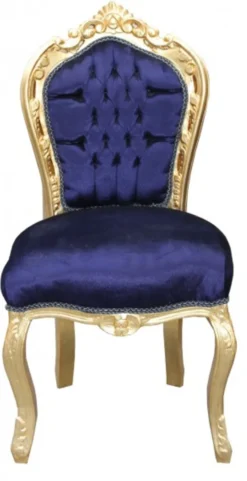 Casa Padrino Barock Esszimmerstuhl Royal Blau / Gold ohne Armlehnen Mod2