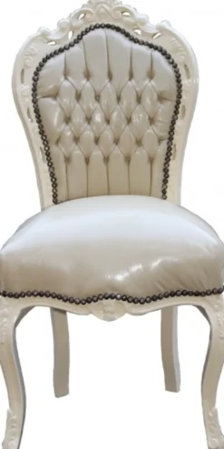 Casa Padrino Barock Esszimmer Stuhl Creme/Creme Lederoptik - Möbel Antik Stil
