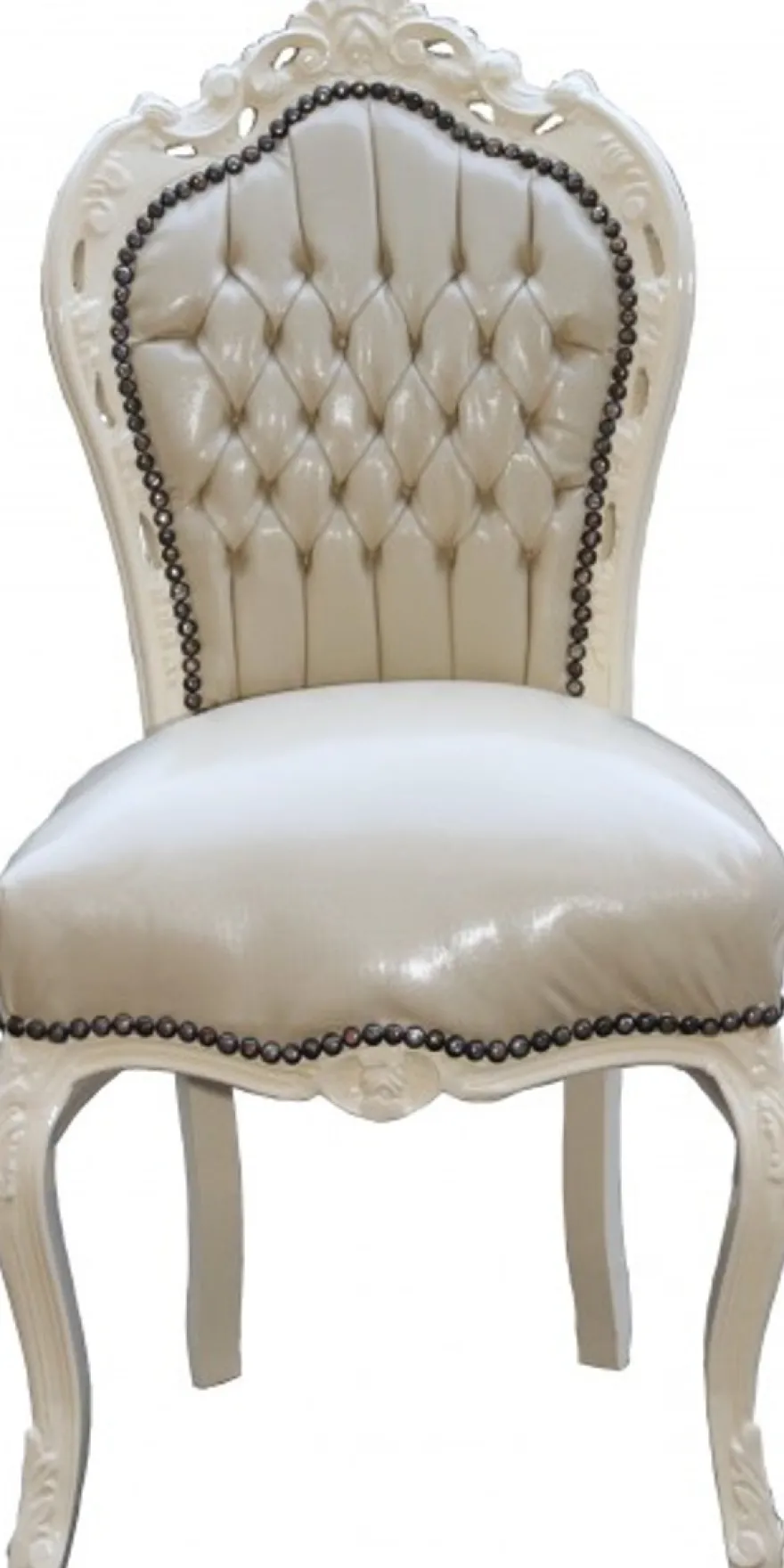 Casa Padrino Barock Esszimmer Stuhl Creme/Creme Lederoptik - Möbel Antik Stil