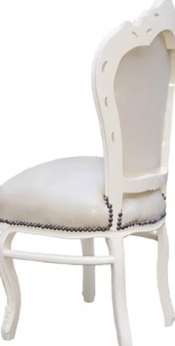 Casa Padrino Barock Esszimmer Stuhl Creme/Creme Lederoptik - Möbel Antik Stil