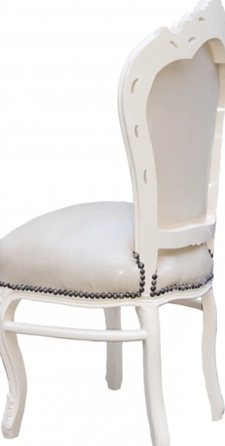 Casa Padrino Barock Esszimmer Stuhl Creme/Creme Lederoptik - Möbel Antik Stil