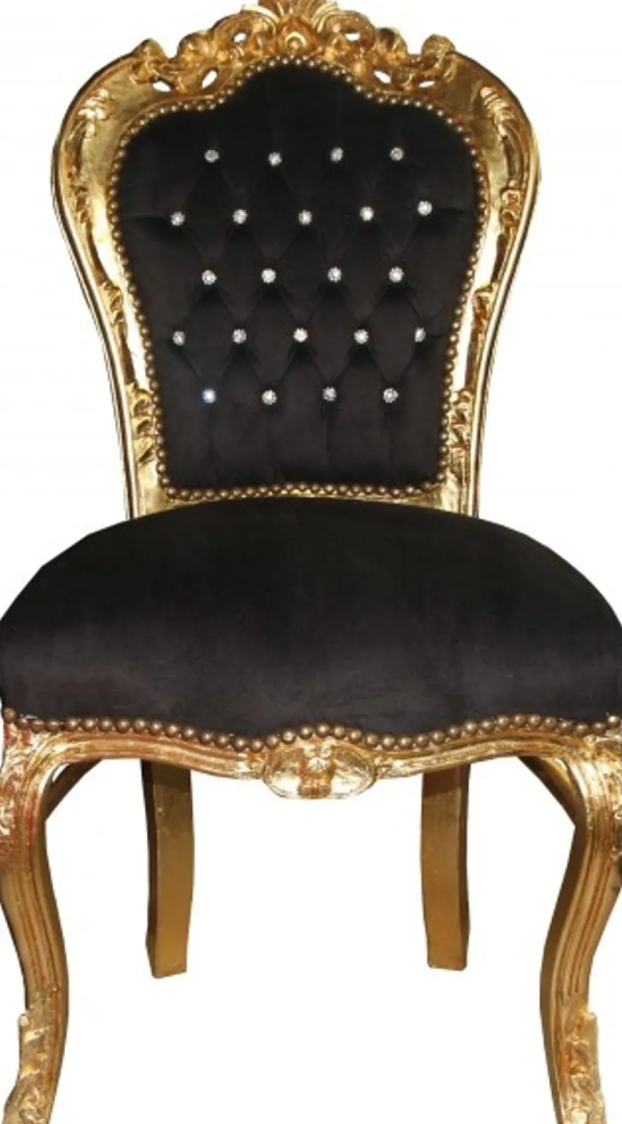 Casa Padrino Barock Esszimmer Stuhl Schwarz/Gold mit Bling Bling Glitzersteinen - Möbel Antik Stil - Limited Edition