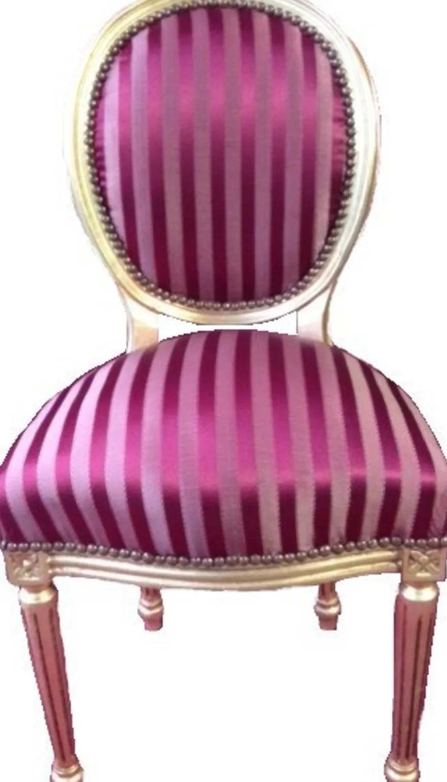 Casa Padrino Barock Esszimmer Stuhl Bordeauxrot / Violett Streifen / Gold Mod2 / Rund