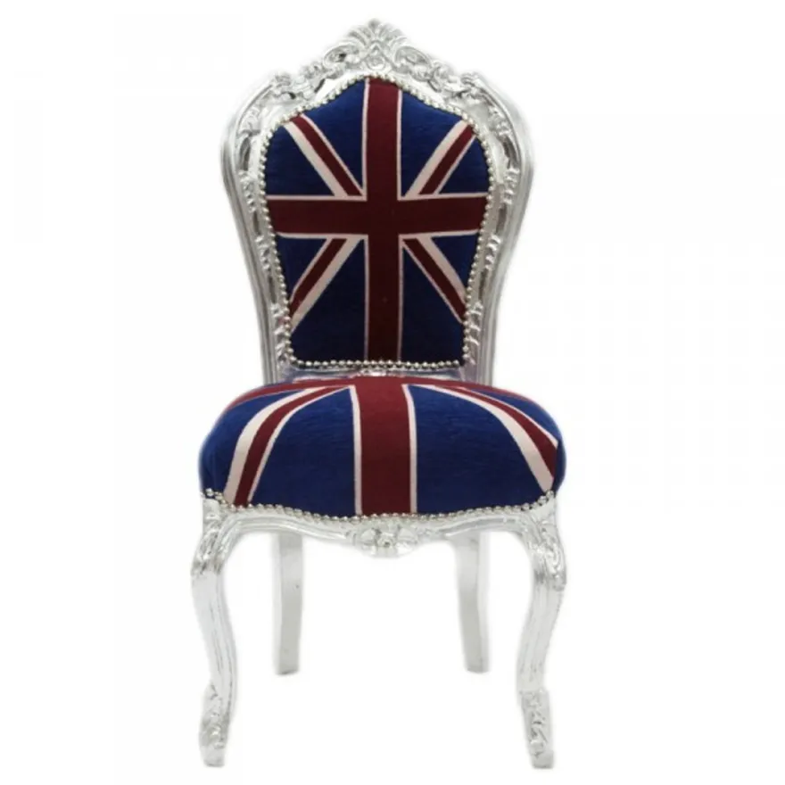 Casa Padrino Barock Esszimmer Stuhl Union Jack / Silber - Möbel Antik Stil