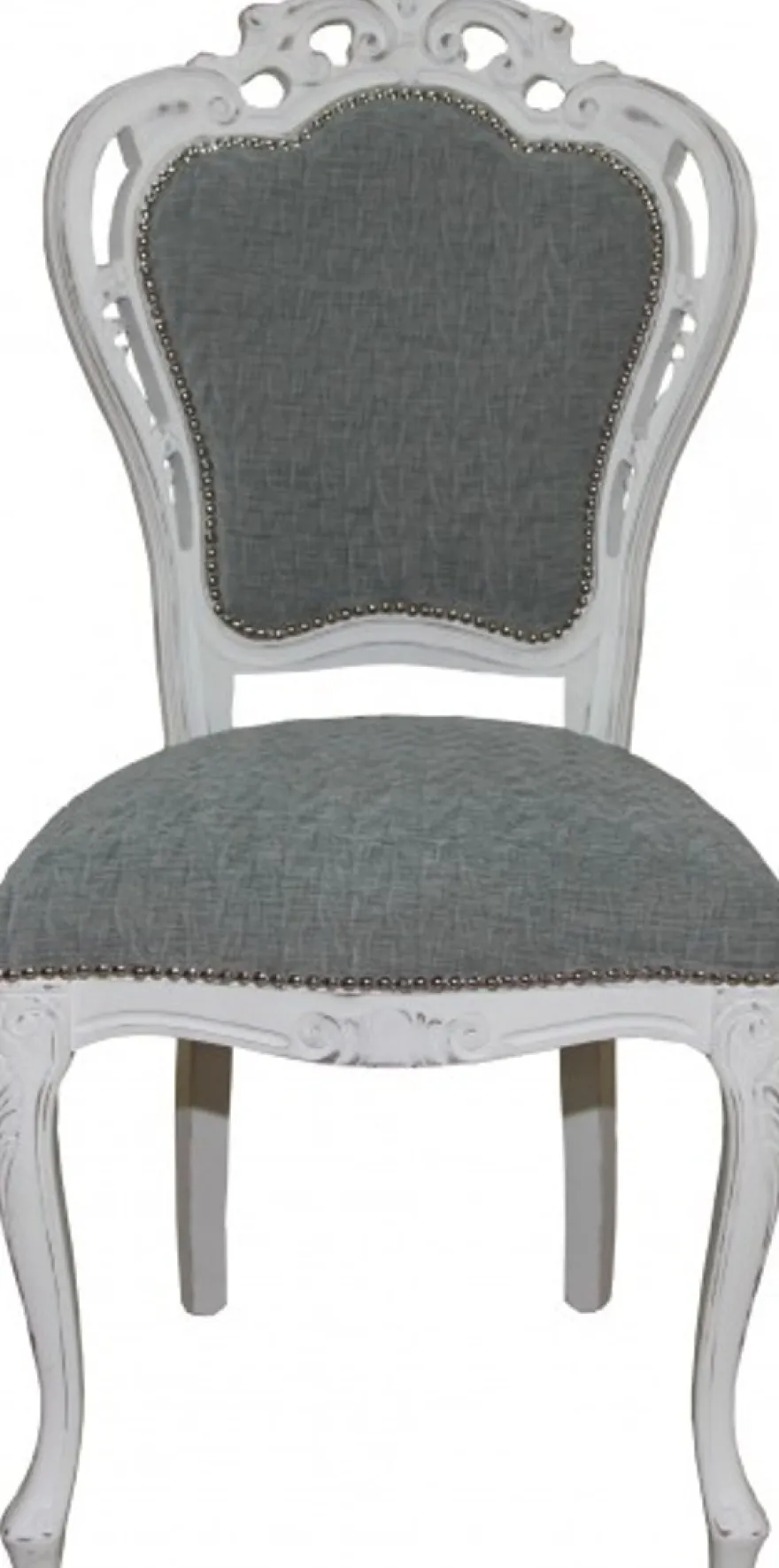 Casa Padrino Barock Esszimmer Stuhl ohne Armlehnen Grau / Antik Weiß - Designer Stuhl - Luxus Qualität