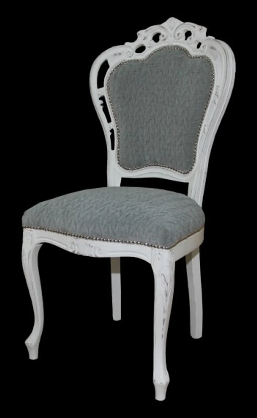 Casa Padrino Barock Esszimmer Stuhl ohne Armlehnen Grau / Antik Weiß - Designer Stuhl - Luxus Qualität