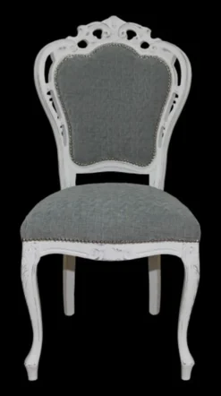 Casa Padrino Barock Esszimmer Stuhl ohne Armlehnen Grau / Antik Weiß - Designer Stuhl - Luxus Qualität