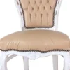 Casa Padrino Barock Esszimmerstuhl Beige / Weiß 53 x 57 x H. 108 cm - Handgefertigter Antik Stil Massivholz Stuhl mit edlem Kunstleder - Barock Esszimmer Möbel