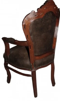 Casa Padrino Barock Esszimmer Set Braun / Braun Lederoptik 53 x 57 x H. 108 cm - 4 handgefertigte Esszimmerstühle mit Armlehnen - Barockmöbel