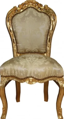 Casa Padrino Barock Esszimmer Stuhl Creme Muster / Gold - Barock Möbel Antik Stil